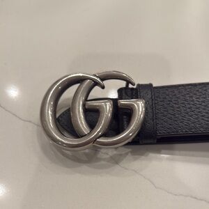 Gucci Large GG Silver Buckle Leather Belt